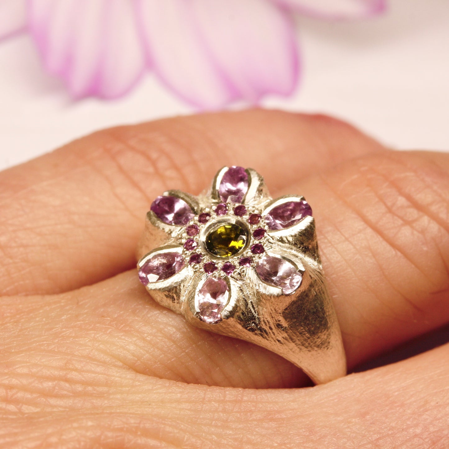 Pink sapphire cosmos ring