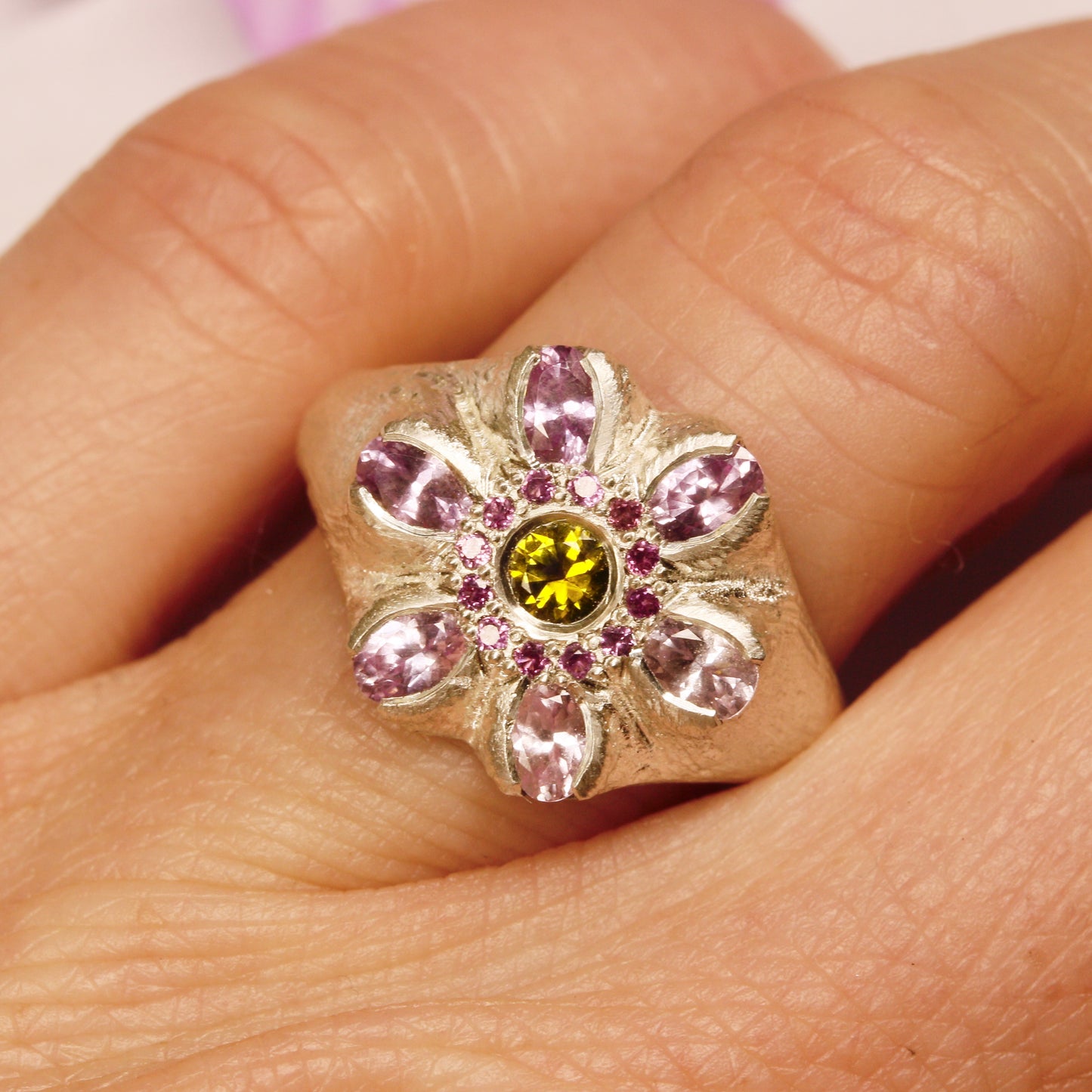 Pink sapphire cosmos ring