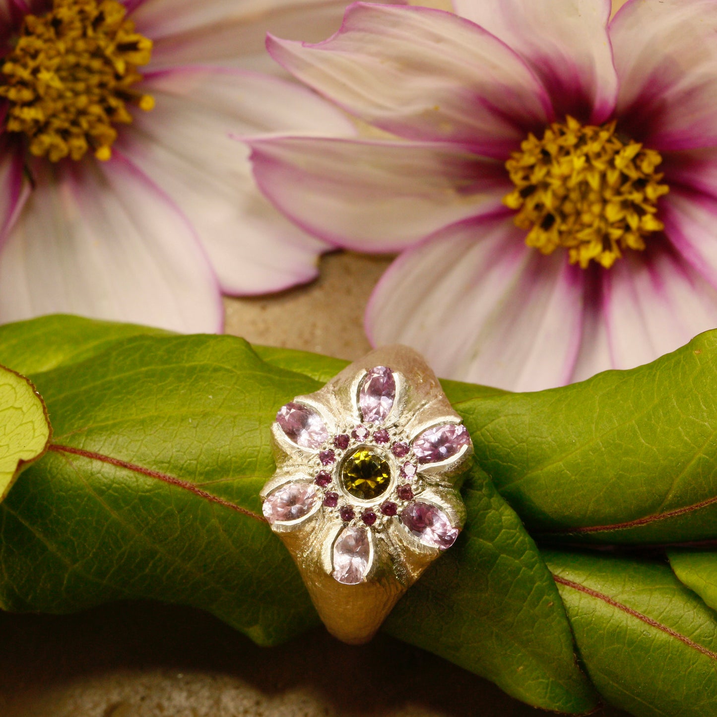 Pink sapphire cosmos ring