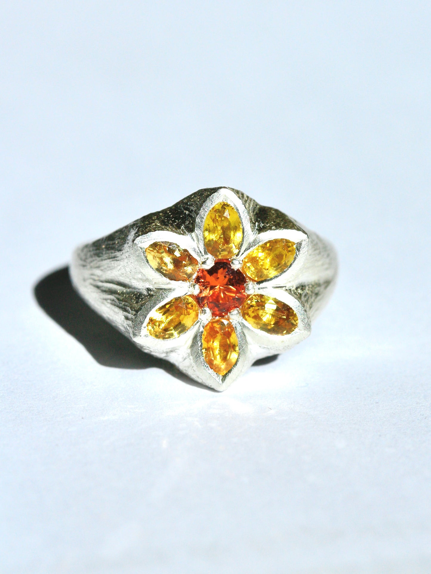 Yellow sapphire daffodil ring