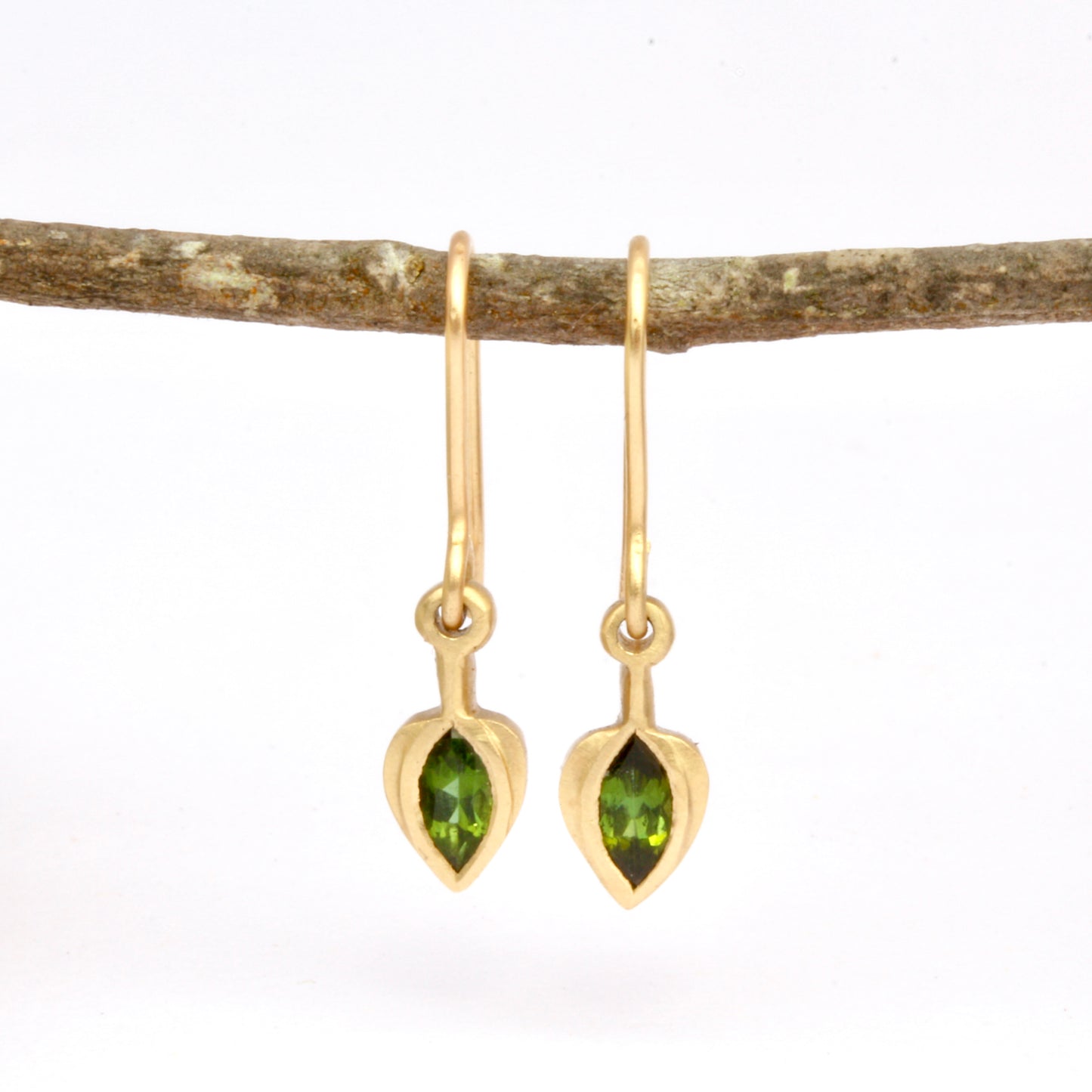 Green tourmaline & solid gold drop earrings