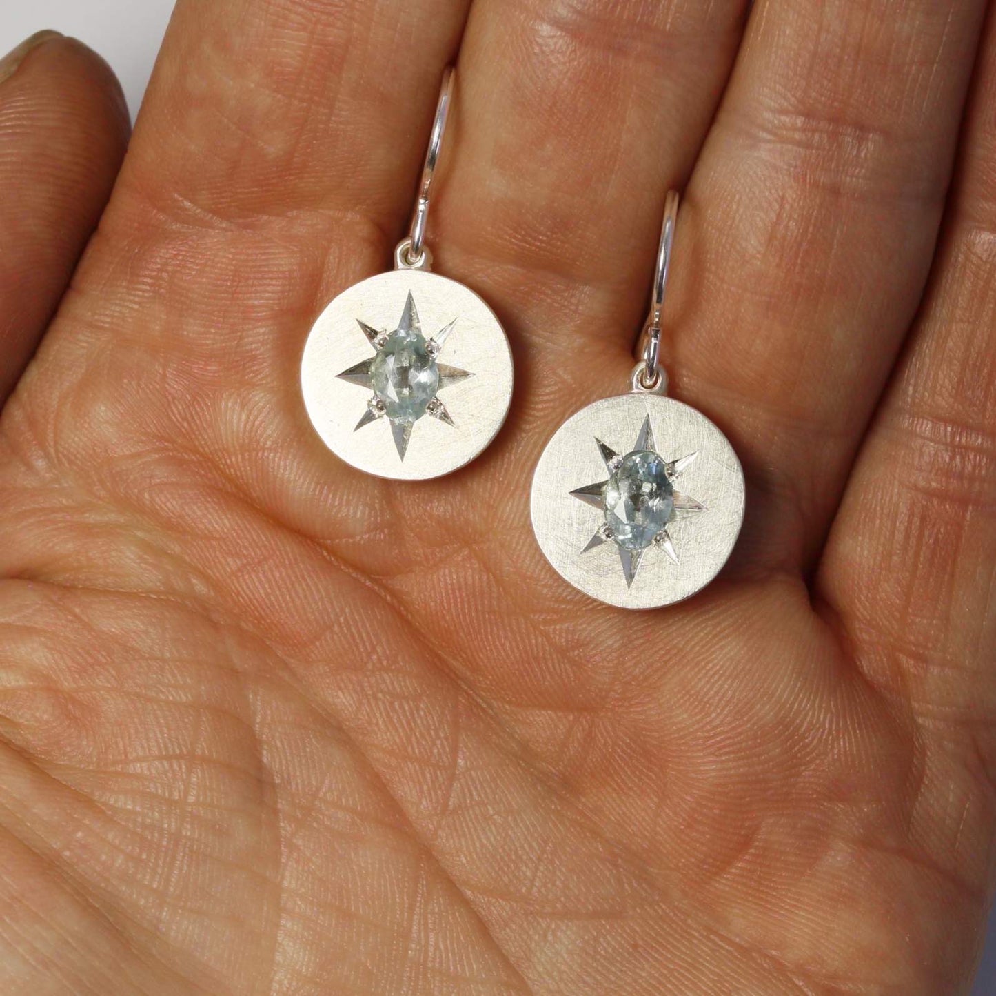 Aqua star earrings (medium, oval)