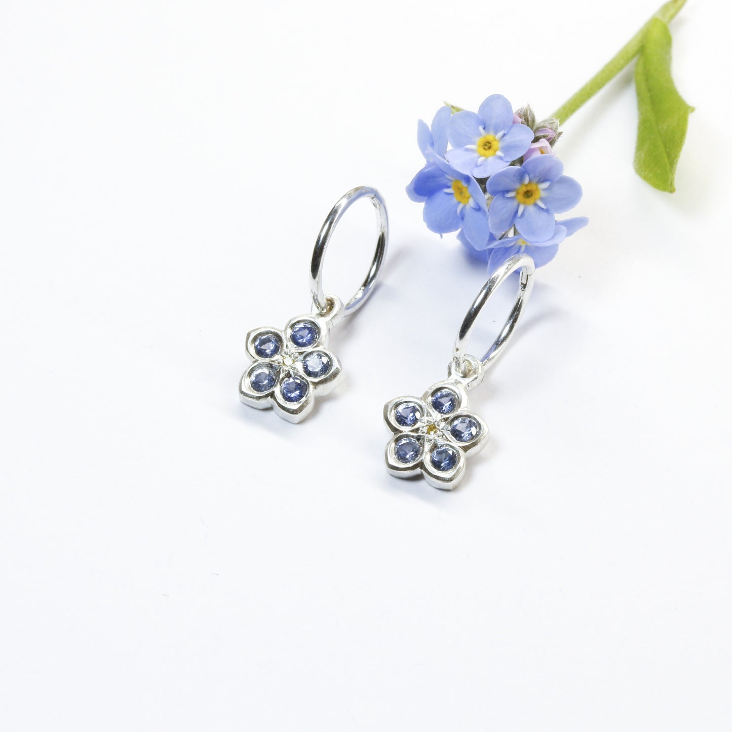 Forget me not sapphire and yellow diamond earrings