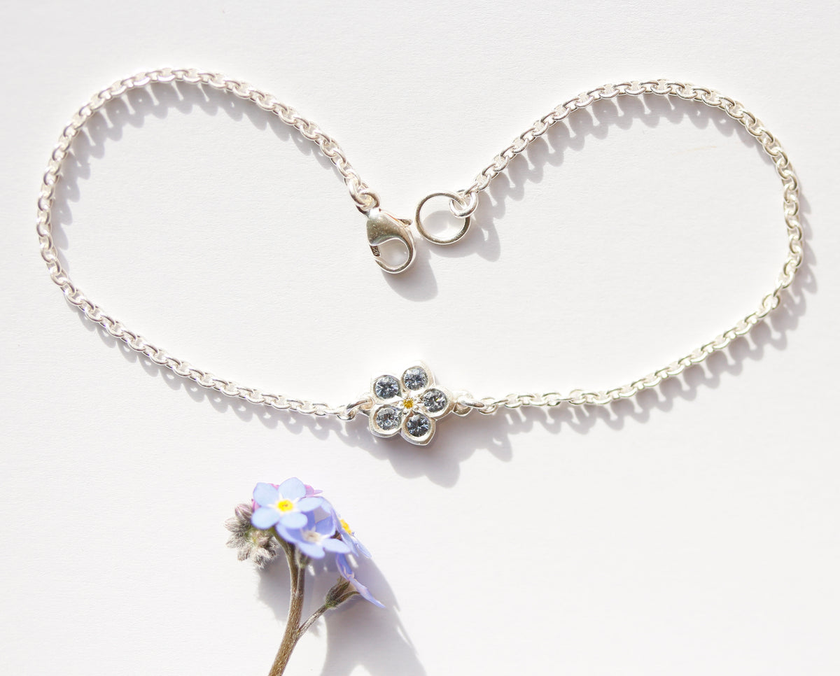 Sapphire and yellow diamond forget me not bracelet