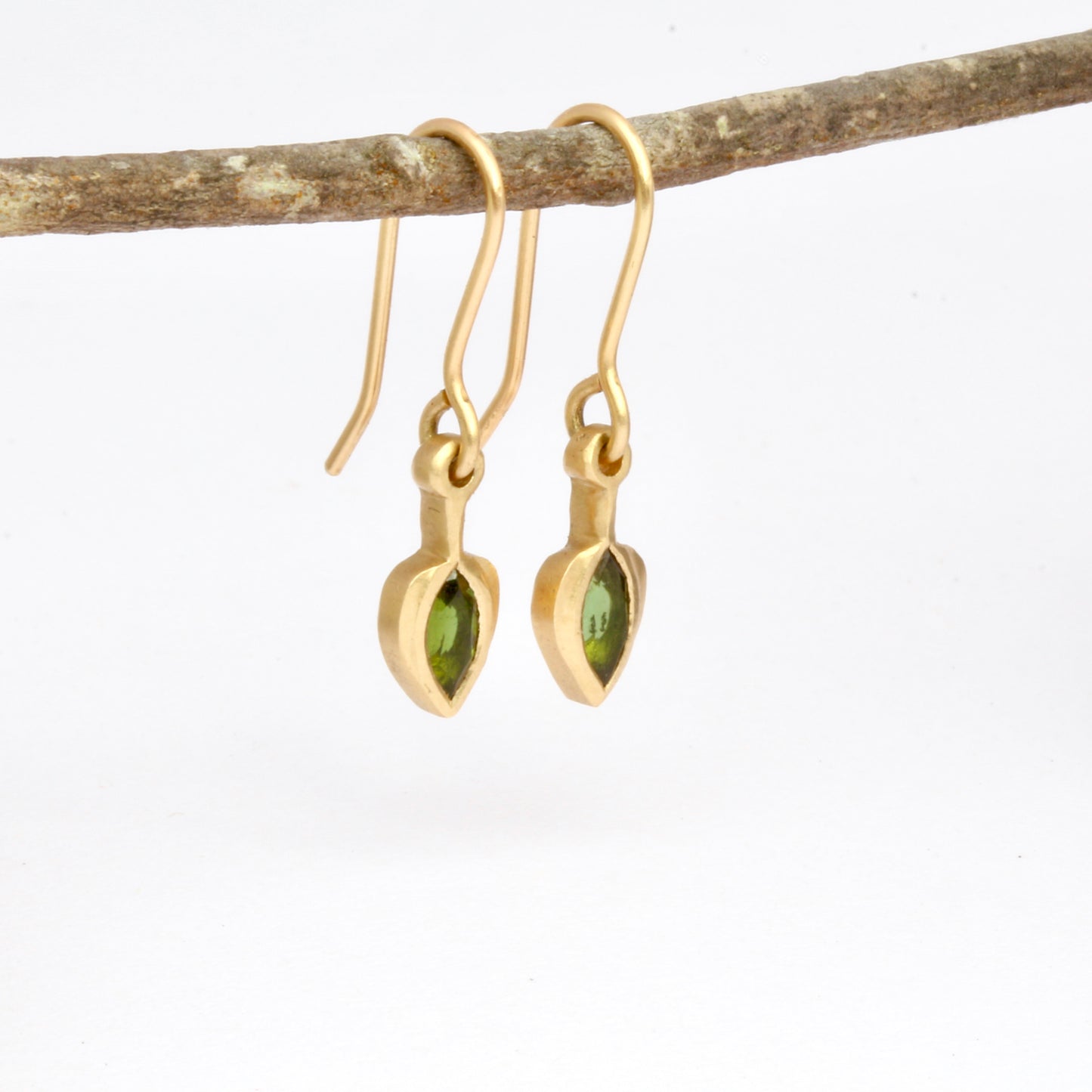 Green tourmaline & solid gold drop earrings