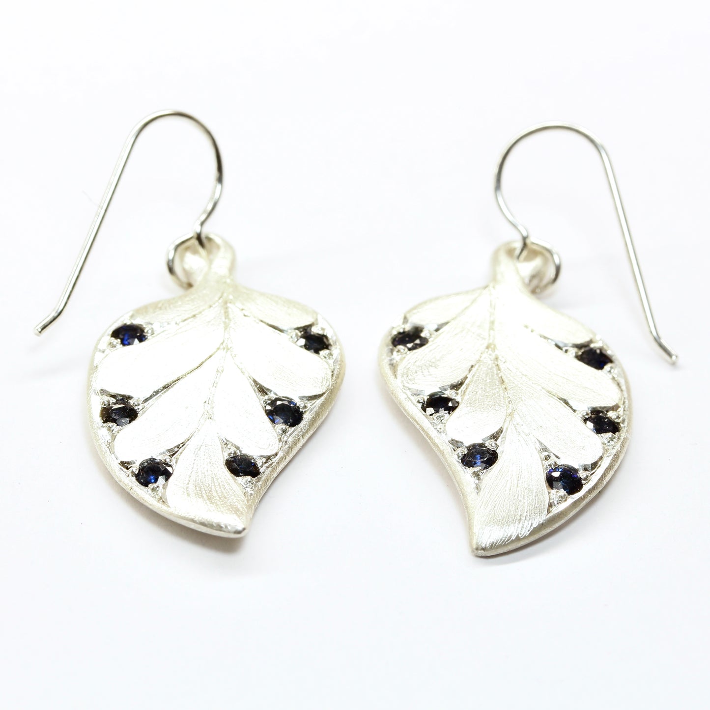 Art nouveau leaf earrings with sapphires