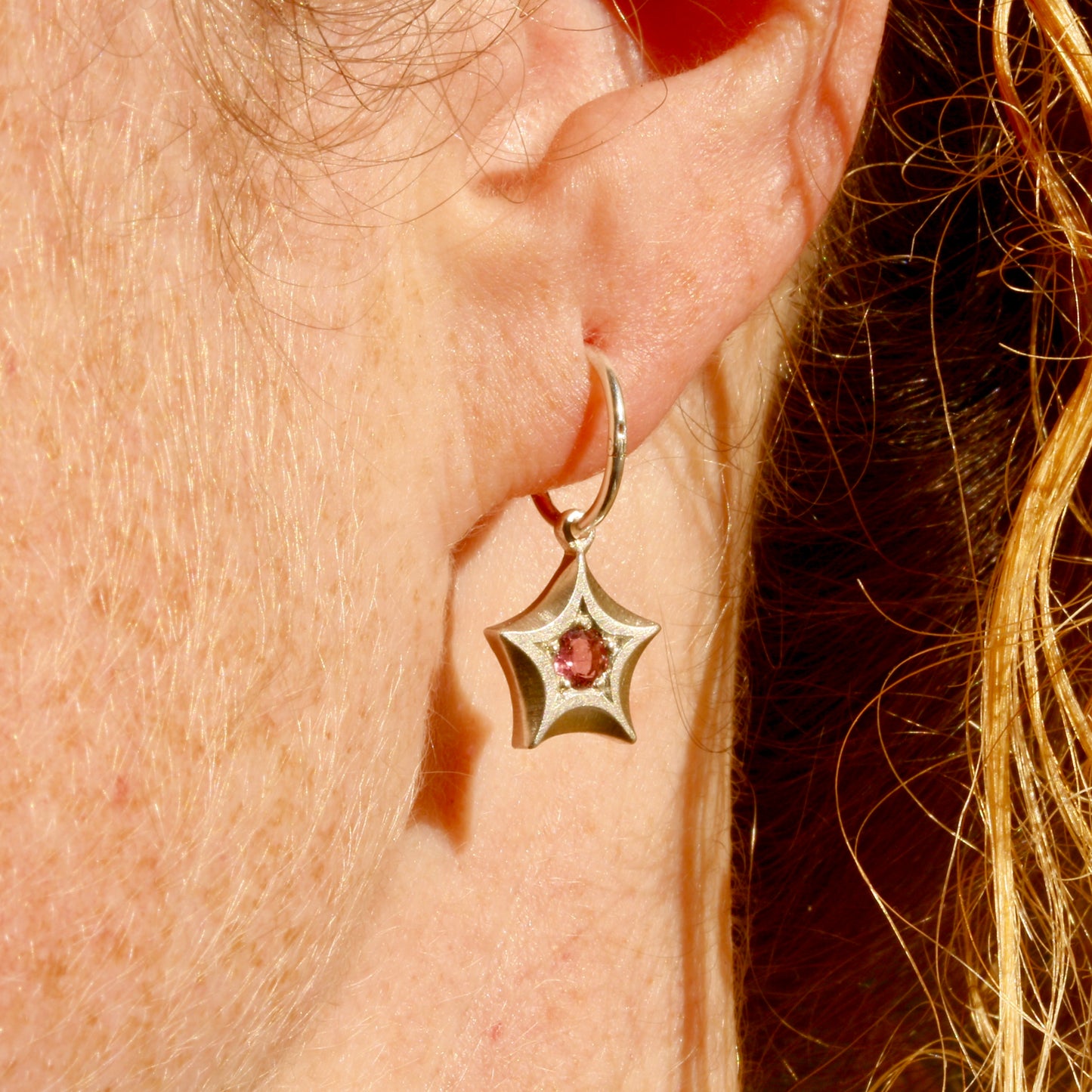Pink tourmaline wishing star earrings
