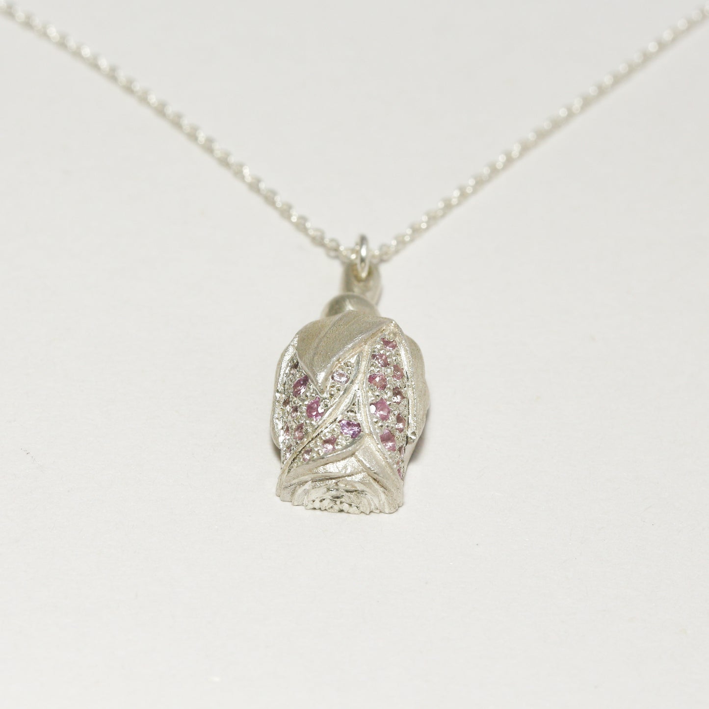 Pink sapphire rosebud pendant