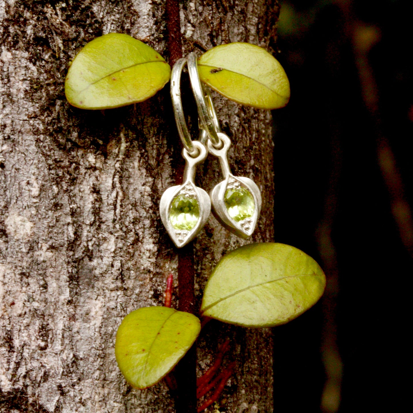 Peridot Art Nouveau leaf earrings