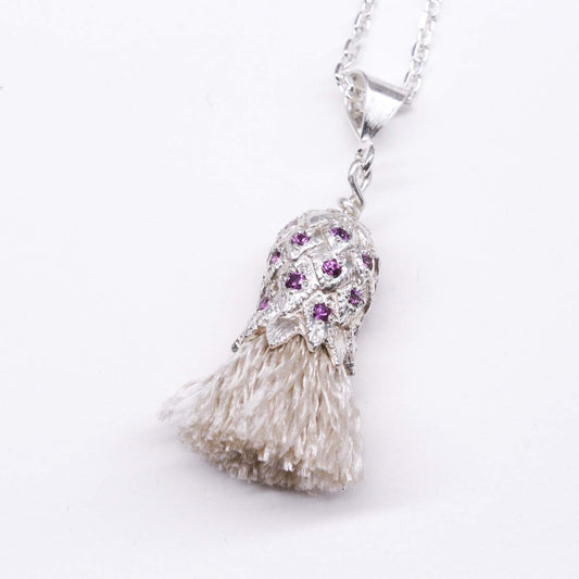 Thistle pendant with grape garnets