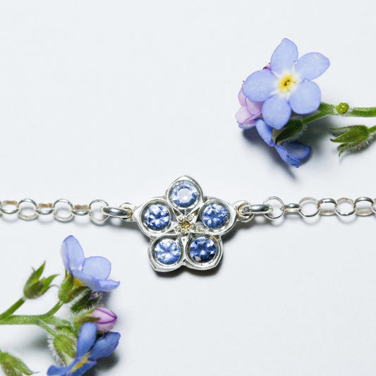Sapphire and yellow diamond forget me not bracelet