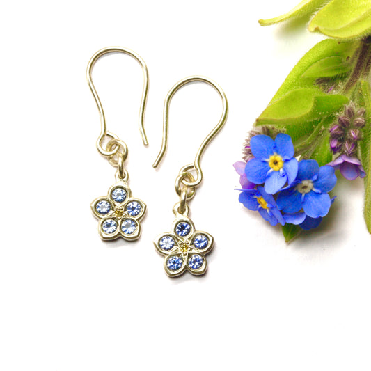 White gold sapphire forget me not earrings