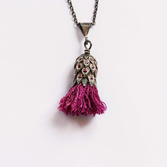 Purple thistle pendant with rhodolite garnets