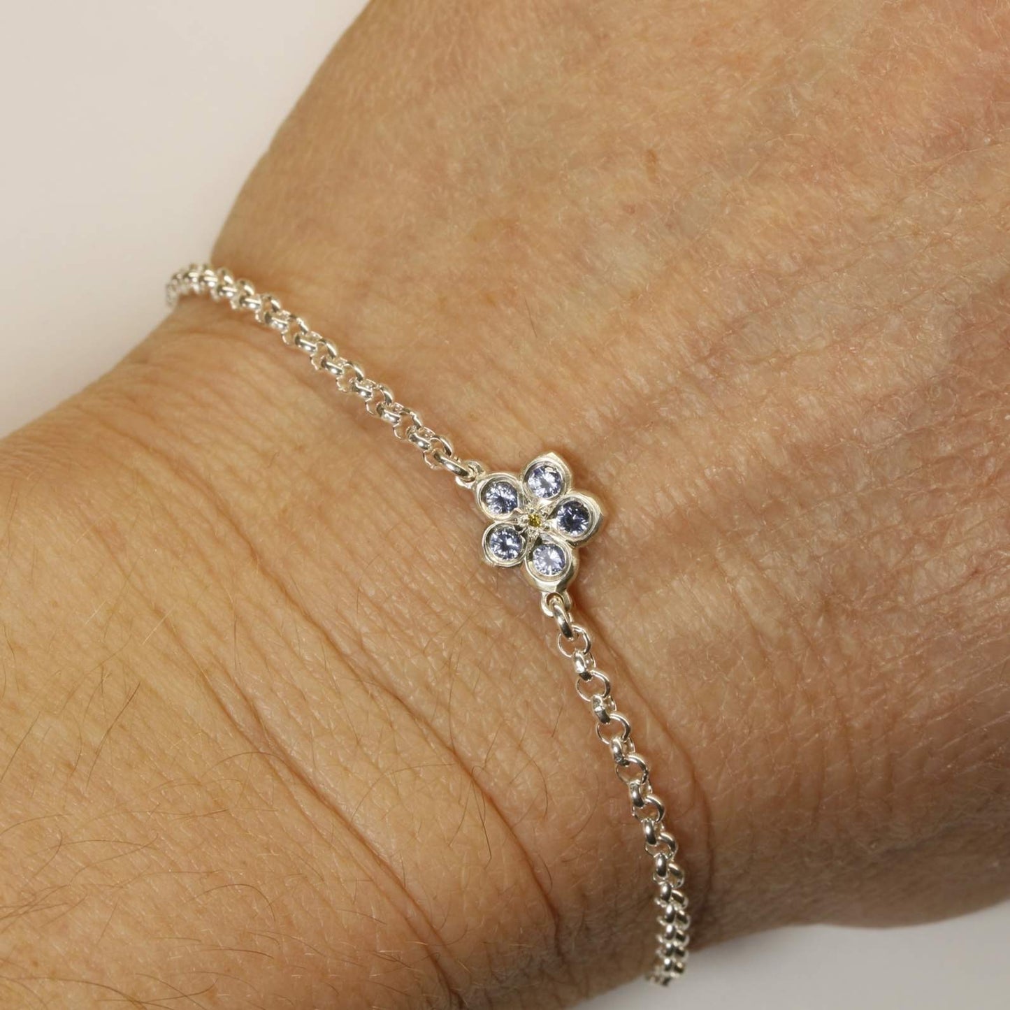 Sapphire and yellow diamond forget me not bracelet